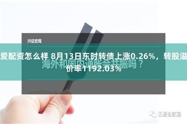 爱配资怎么样 8月13日东时转债上涨0.26%，转股溢价率1192.03%