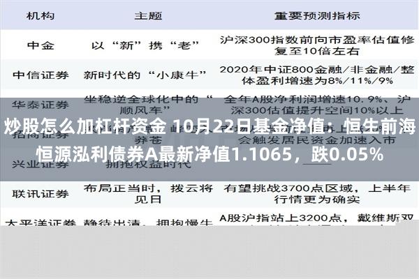 炒股怎么加杠杆资金 10月22日基金净值：恒生前海恒源泓利债券A最新净值1.1065，跌0.05%