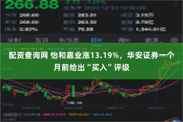 配资查询网 怡和嘉业涨13.19%，华安证券一个月前给出“买入”评级